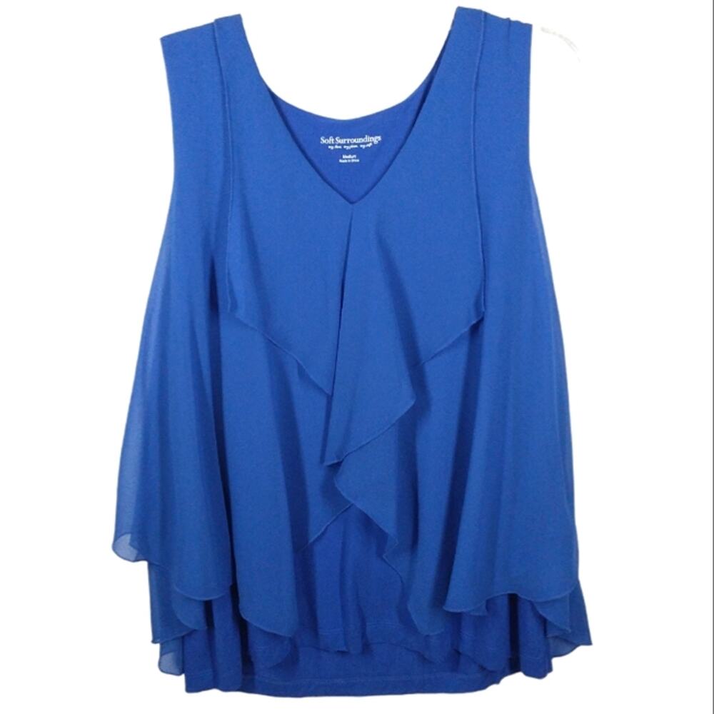 Soft Surroundings Bonita Rosa Woven Overlay Tank Blue size Medium